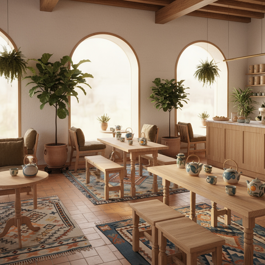 Interior acogedor del Tea Nomad Café Valencia