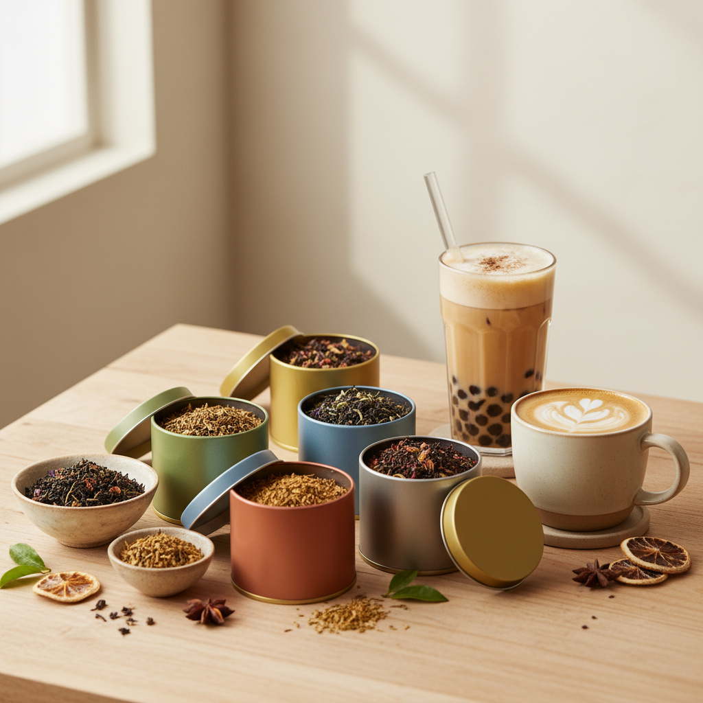 Selección de tés, bubble tea y latte de temporada